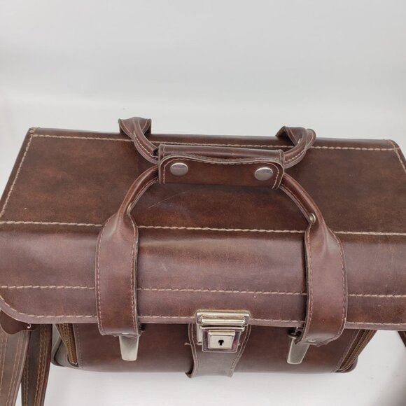 Vintage Brown Leather Hard Side Zipper Drop Front Camera Bag Case 14"X 10"X 7" - Picture 10 of 16